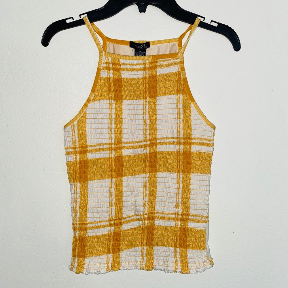 🌺Rue21 yellow madras plaid pattern tank top